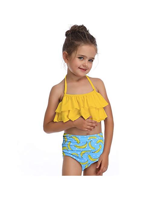 JerrisApparel Girls Ruffle High Waist Bikini Set Two Pieces Swimsuit Bathing Suit