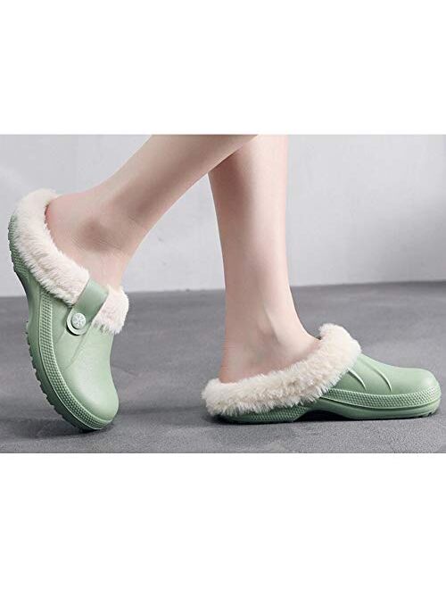 HopCon Men's Women's Lined Clogs Winter Fleece Slip on House Slipper Indoor Outdoor Waterproof Fur Lining Garden Mule Shoes
