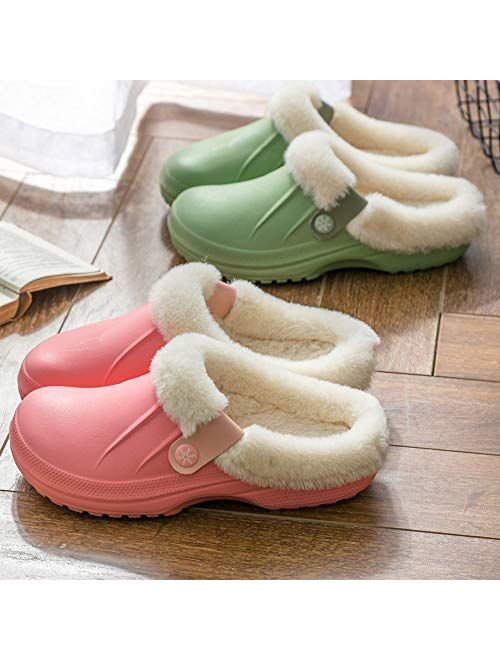 HopCon Men's Women's Lined Clogs Winter Fleece Slip on House Slipper Indoor Outdoor Waterproof Fur Lining Garden Mule Shoes