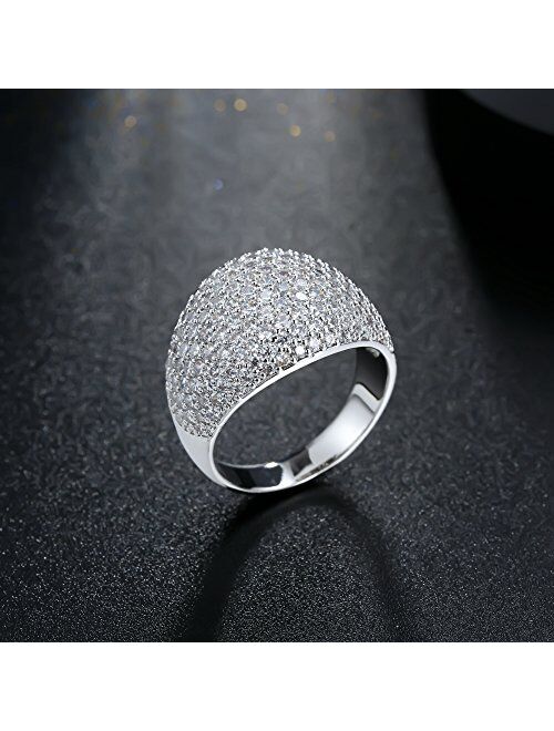 Diamond Accent Dome Ring - Sliver Fashion Rings for Women Big Hollow Women Wedding Band Cubic Zirconia Statement Rings for Women 5-11