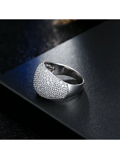 Diamond Accent Dome Ring - Sliver Fashion Rings for Women Big Hollow Women Wedding Band Cubic Zirconia Statement Rings for Women 5-11