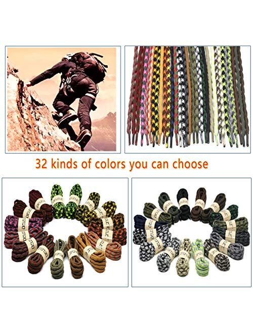 DELELE 2 Pair Round Wave Shape Non Slip Heavy Duty and Durable Outdoor Climbing Shoelaces Hiking Shoe Laces Shoestrings