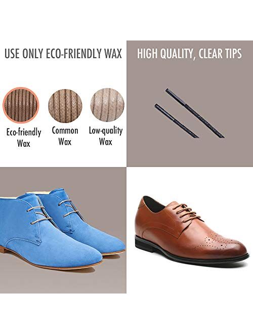 [2 Pairs] Pack Waxed Round Oxford Shoe Laces for Dress Shoes Chukka 3/32Inch Thin
