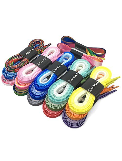 DANHUA Flat Colorful Shoelaces Gradient Rainbow Shoe Lace Shoestring 2 Pair