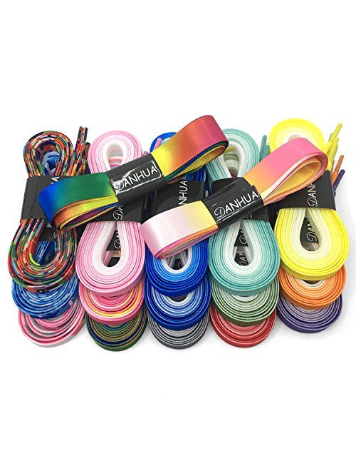 DANHUA Flat Colorful Shoelaces Gradient Rainbow Shoe Lace Shoestring 2 Pair