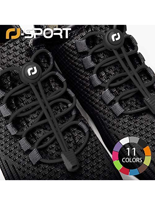 RJ-Sport Tieless Elastic Shoe Laces - Heavy Duty No Tie Shoelaces for Kids and Adult with Strong Lock and Speed Shoestrings