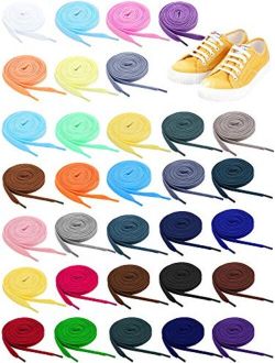 32 Pairs Flat Colored Shoe Laces Athletic Shoe Laces Strings for Sports Shoes Boots Sneakers Skates, 32 Colors