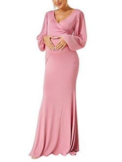 Molliya Maternity Long Dress Off Shoulder Elegant Fitted Gown Stretchy Maxi Photography Dress