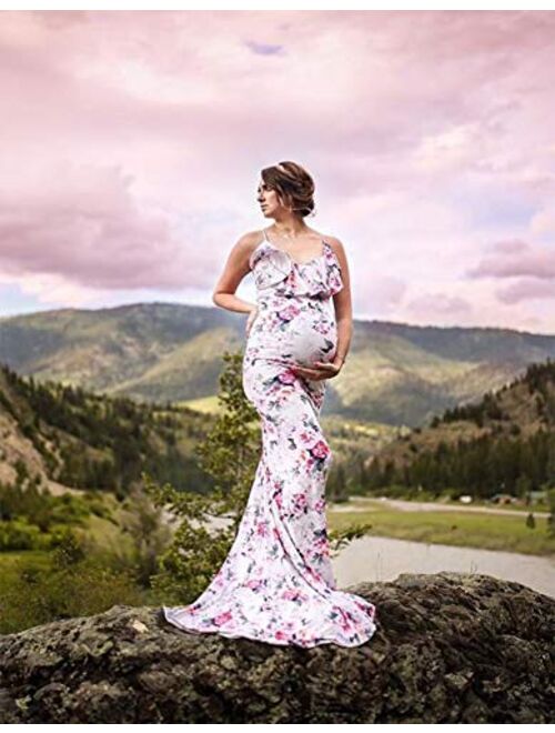 Saslax Maternity Elegant Fitted Maternity Gown Long Sleeve Slim Fit Maxi Photography Dress