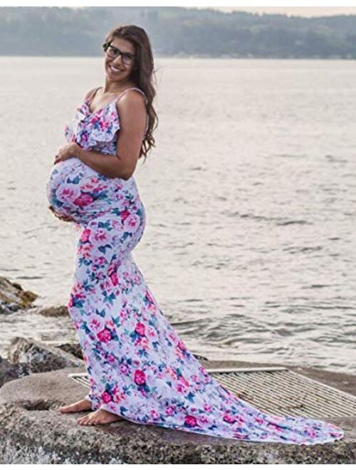 Saslax Maternity Elegant Fitted Maternity Gown Long Sleeve Slim Fit Maxi Photography Dress