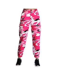 ZODLLS Women's Camo Pants Cargo Trousers Cool Camouflage Pants Elastic Waist Casual Multi Outdoor Jogger Pants with Pocket