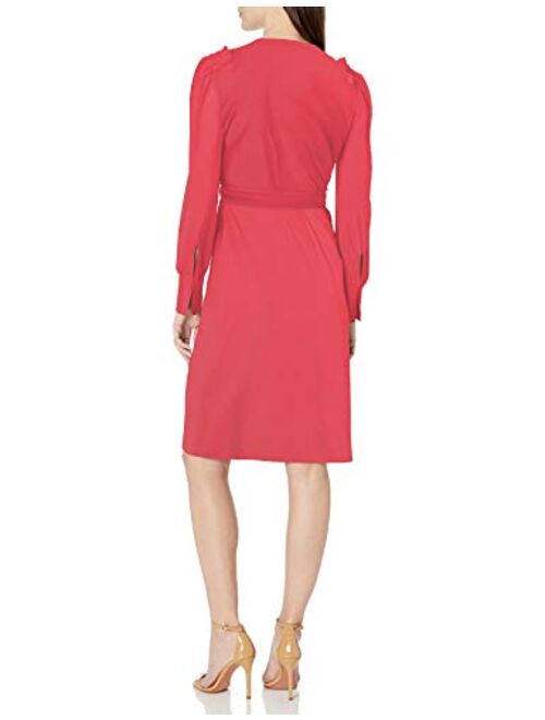 Amazon Brand - Lark & Ro Women's Matte Jersey Long Sleeve V-Neck Smocked Shoulder Detail Wrap Dress