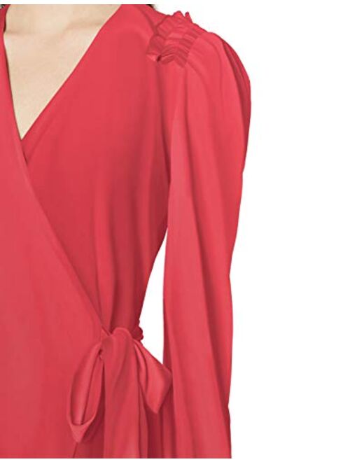 Amazon Brand - Lark & Ro Women's Matte Jersey Long Sleeve V-Neck Smocked Shoulder Detail Wrap Dress