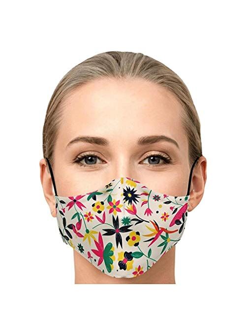 Gecau 5PC Adults Teacher Face Reusable Cotton Bandana_Covering_MASK, Flower Printed Washable Ear Loop Face Madks for Women Teens Outdoor Sports