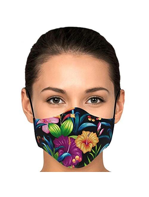 Gecau 5PC Adults Teacher Face Reusable Cotton Bandana_Covering_MASK, Flower Printed Washable Ear Loop Face Madks for Women Teens Outdoor Sports
