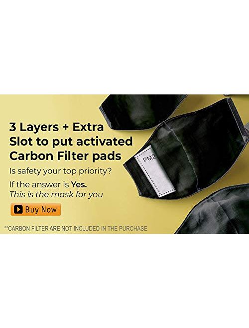 3 Layer Reusable Black Covers by Pegasus - Pack of 2 - is made from Cotton double Muslin Combo with Filter Slots for Protection UniSex Sports Concealer for Adult both Men