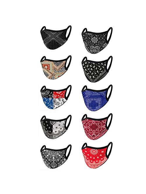 USA In Stock 10PCS Adults Cotton Face Bandana_Covering_MASK Printed Face Protective for Women and Men, Fashion Unisex Face Fabric Turban Washable Reusable Anti-Haze Dustp