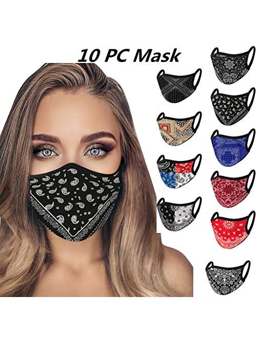 USA In Stock 10PCS Adults Cotton Face Bandana_Covering_MASK Printed Face Protective for Women and Men, Fashion Unisex Face Fabric Turban Washable Reusable Anti-Haze Dustp
