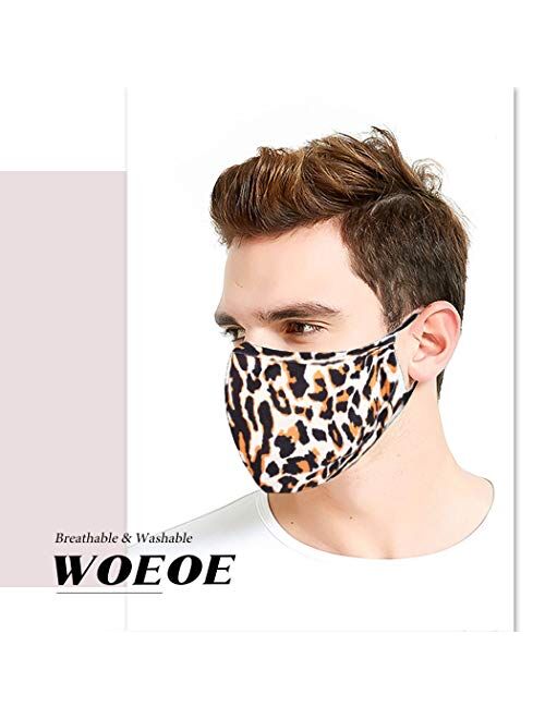 Woeoe Breathable Leopard Printed Face Mask Black Outdoor Reusable Covering Gardening Adjustable Washable Cotton Fabric for Women and Men