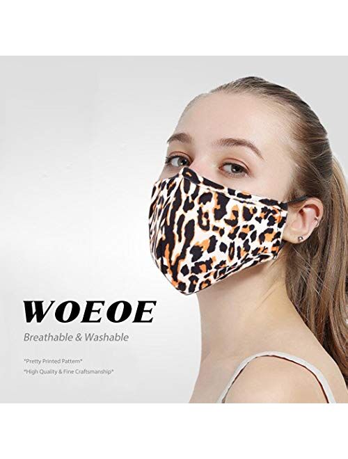 Woeoe Breathable Leopard Printed Face Mask Black Outdoor Reusable Covering Gardening Adjustable Washable Cotton Fabric for Women and Men