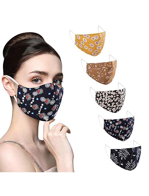 USA 7 Days Fast Shipment 5 PCS Adults_Face_Mask_Cover Fashion Floral Printed Face Bandanas Facial Fabric Scarf Breathable Reusable Washable for Women/Men