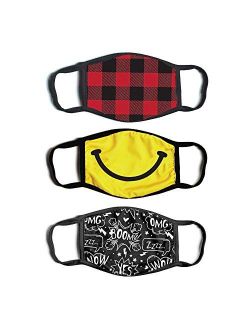 ABG Accessories Boys' 3-Pack Kid Fashionable Germ Protection, Reusable Fabric Face Mask Age 4-14, Smily Design, Boys-4-14
