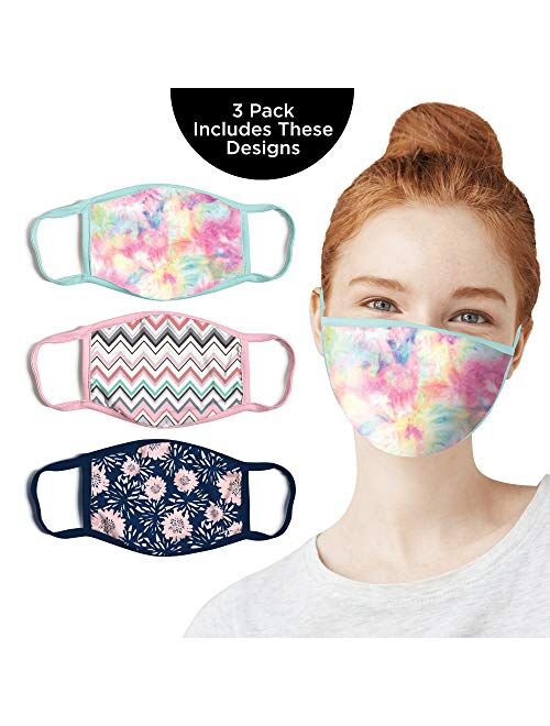 ABG Accessories Women's 3-Pack Adult Fashionable Germ Protection, Reusable Fabric Face Mask, Multicolor