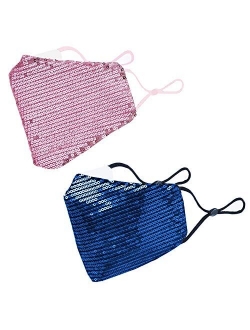 2 Pack Glitter Face Bandanas, Washable Sequins Cotton Mouth Protective Anti-Dust Facial Sparkly Reusable Windproof for Party Wedding Nightclub Outdoor Ski Cycling Camping