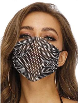 Barode Sparkly Rhinestone Mesh Mask Black Crystal Masquerade Mask Decorative Halloween Ball Party Nightclub Masks for Women and Girls