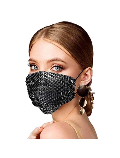 Barode Sparkly Rhinestone Mesh Mask Black Crystal Masquerade Mask Decorative Halloween Ball Party Nightclub Masks for Women and Girls