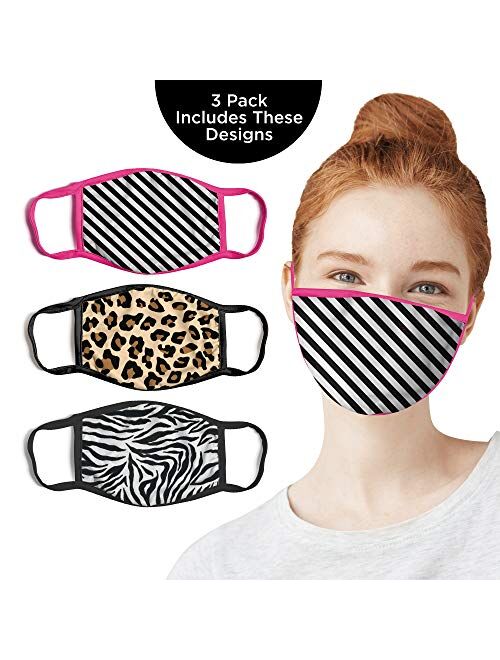ABG Accessories Women's 3-Pack Adult Fashionable Germ Protection, Reusable Fabric Face Mask, Black/White
