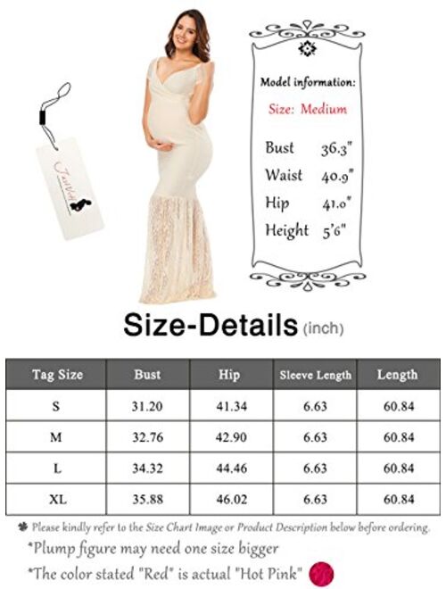 JustVH Women's Off Shoulder Short Sleeve V Neck Lace Maternity Gown Maxi Photography Dress
