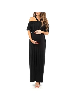 Open Shoulder Maternity Dress with Ruffles