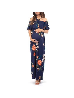 Open Shoulder Maternity Dress with Ruffles