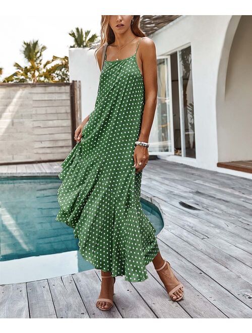 Supreme Fashion | Green Polka Dot Ruffle-Hem Sleeveless Maxi Dress - Women