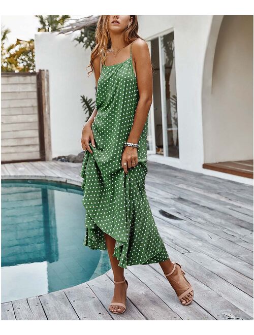 Supreme Fashion | Green Polka Dot Ruffle-Hem Sleeveless Maxi Dress - Women