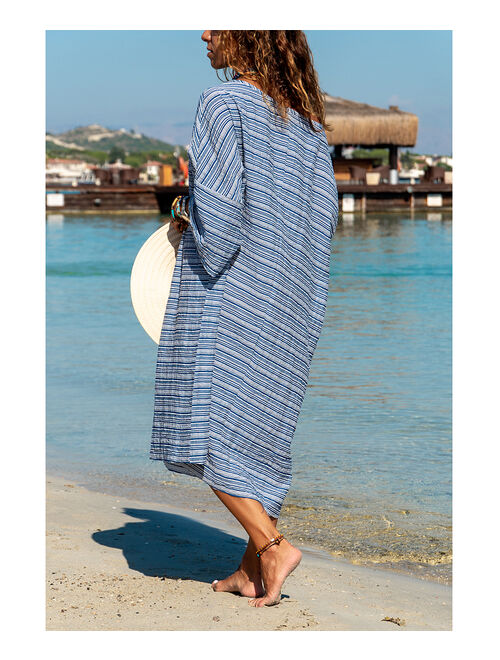 Buy CCK Style | Indigo Stripe Off-Shoulder Dress - Women online ...
