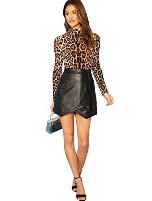 SweatyRocks Women's Basic Solid Turtleneck Long Sleeve Bodysuits Jumpsuits Stretchy Romper