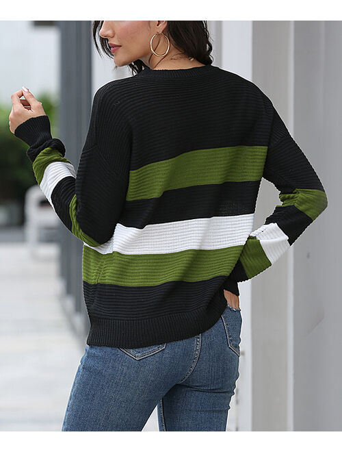 Maison Mascallier | Army Green & Black Stripe Sweater - Women