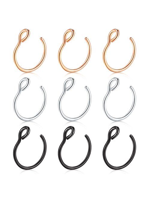 D.Bella Fake Nose Ring, 20G Faux Piercing Jewelry 8mm Fake Nose Ring Hoop for Faux Lip Septum Nose Ring Set