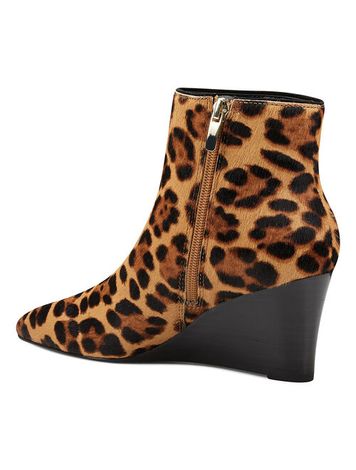 Nine West Brown Synthetic Leopard Carter Calf Hair Wedges Boot