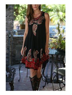 Ananda's Collection | Black & Red Paisley Embroidered Shift Dress - Women