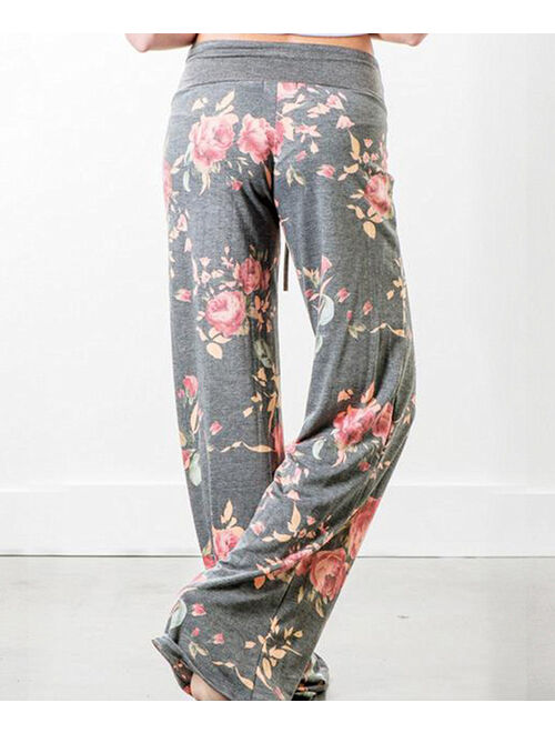 Floral Blooming | Light Gray & Pink Floral Drawstring-Waist Lounge Pants - Women