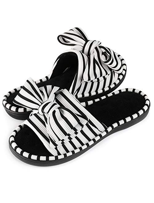 ULTRAIDEAS Women's Memory Foam Open Toe Slide Slippers with Adjustable Strap, Ladies' Slip-on House Shoes Spa Mules Sandals with Indoor Outdoor Anti-Skid Rubber Sole