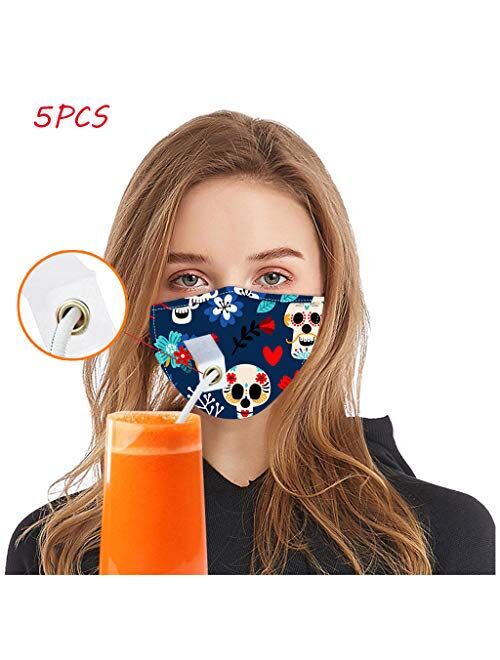 Adults Face Bandanas with Drinking Straw Hole, Reusable Mouth Nose Drink Protective Face Covering, Unisex Breathable Mouth Outdoor Protection Facial Towel for Women Men
