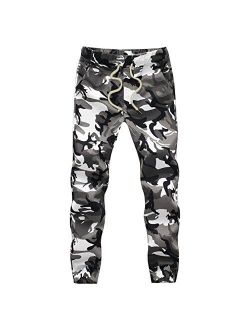 HANQIU Mens Camo Joggers Pants Drawstring Casual Camouflage Jogger Sweatpants Sport Stretch Trousers Slim fit
