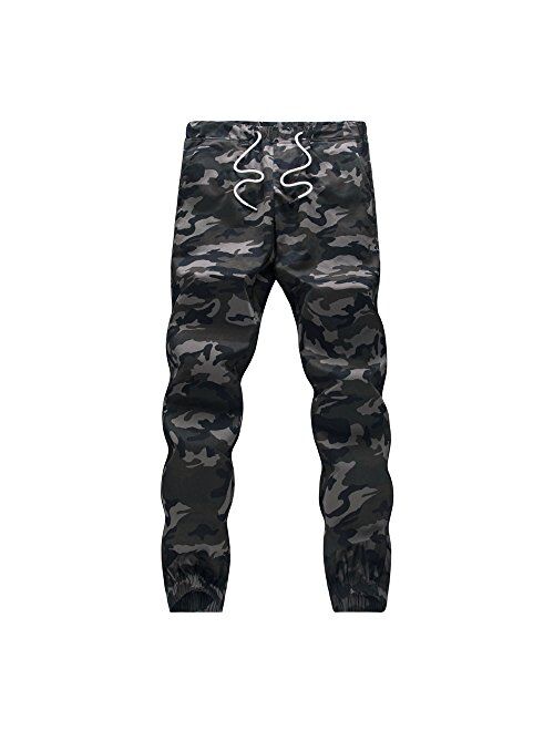 HANQIU Mens Camo Joggers Pants Drawstring Casual Camouflage Jogger Sweatpants Sport Stretch Trousers Slim fit