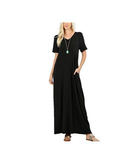 Zenana Women's Premium Casual Long Relaxed Loose T-Shirt Maxi Dress with Half Sleeves and Pockets (S-3XL)