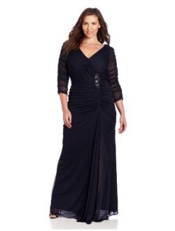 Women's Plus-Size Three-Quarter Sleeve Ruched Gown