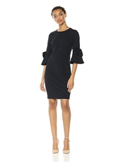 Women's 3/4 Bell Sleeve Shift Dress with Bow Detail